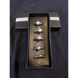 Avon Five 5 Piece Rings Set Imitation Pearl Silver Tone Cable Twisted‎ Size 7